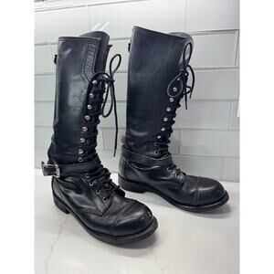 Women’s VINTAGE Harley Davidson Black Leather Lace-Up Biker MOTO Boots, 9.5M